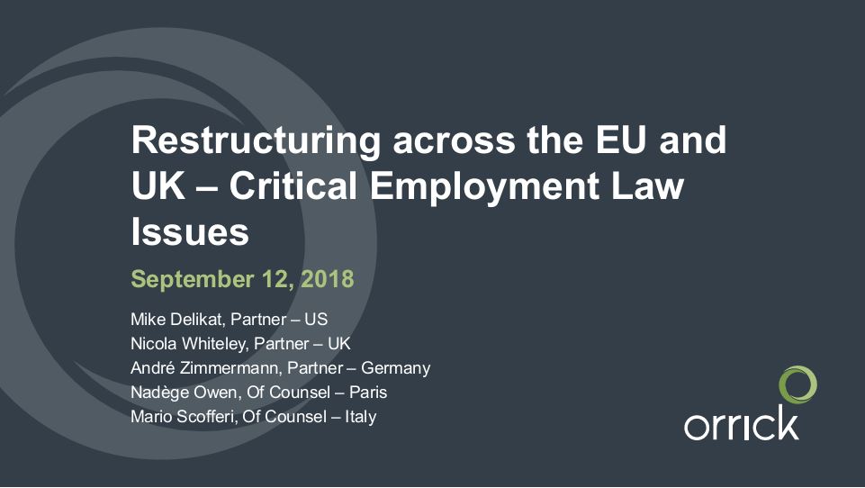 Orrick Webinar: Restructuring across the EU and UK – Critical Employment Law Issues
