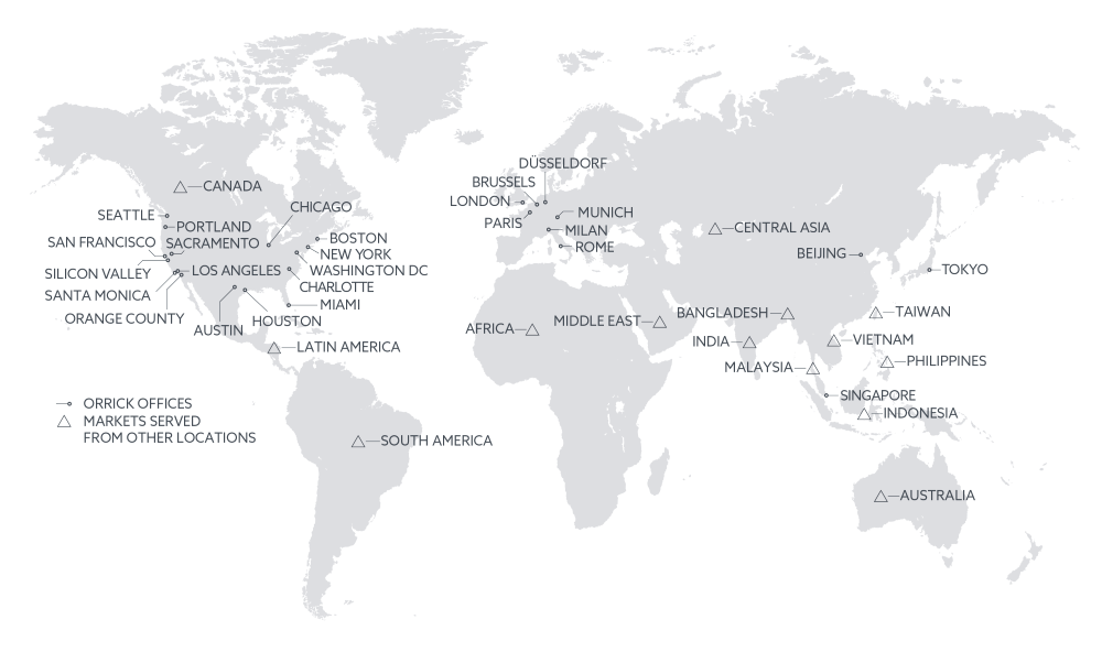 global map: Orrick offices and markets served